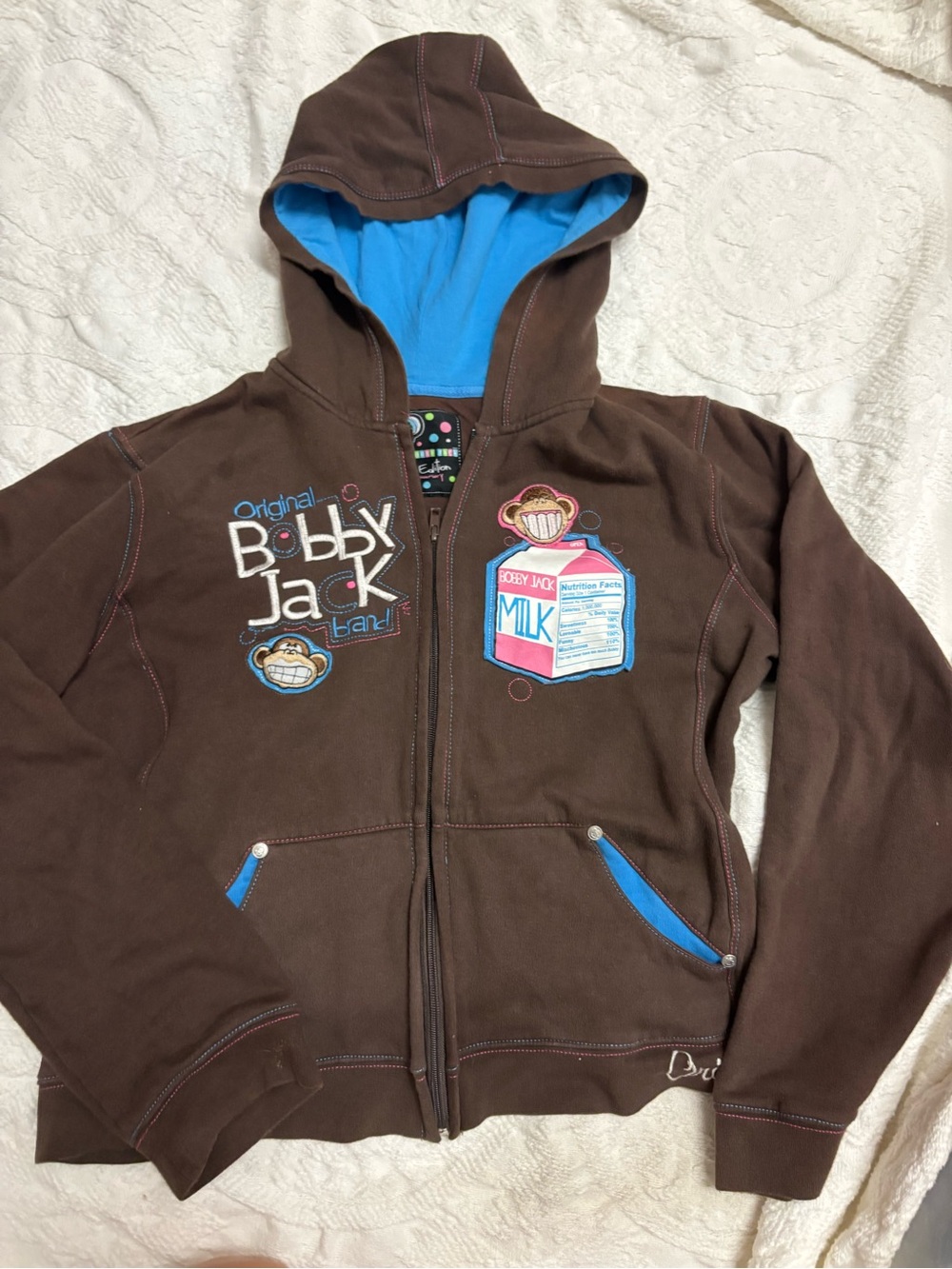Bobby Jack Brown Hooded Zip Hoodie - Blue Lined